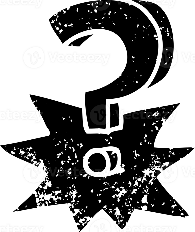 black and white cartoon question mark distressed icon png