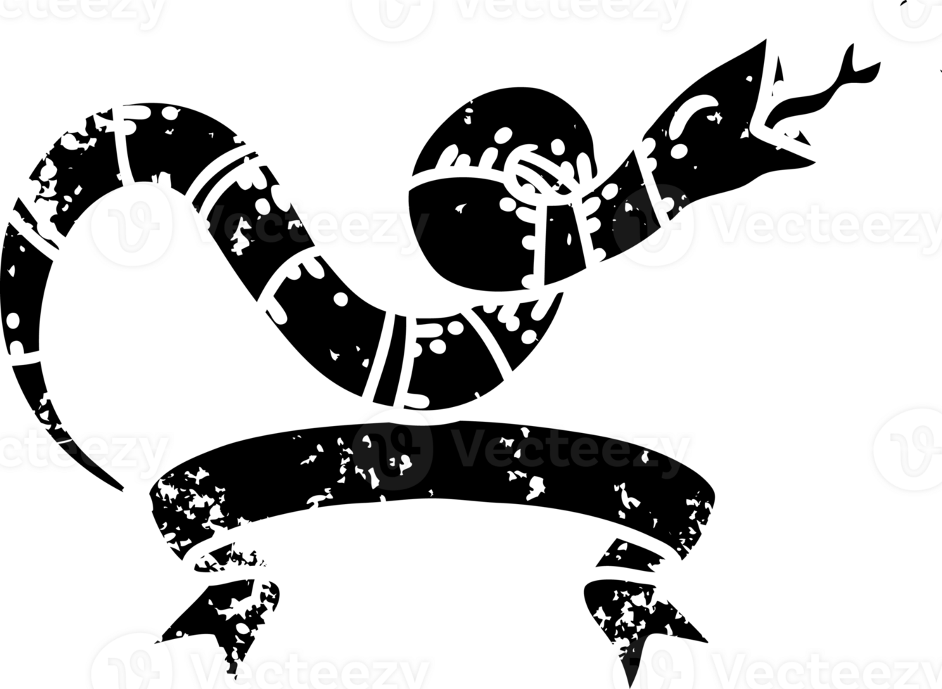 scroll banner with black line work tattoo style hissing snake distressed icon png