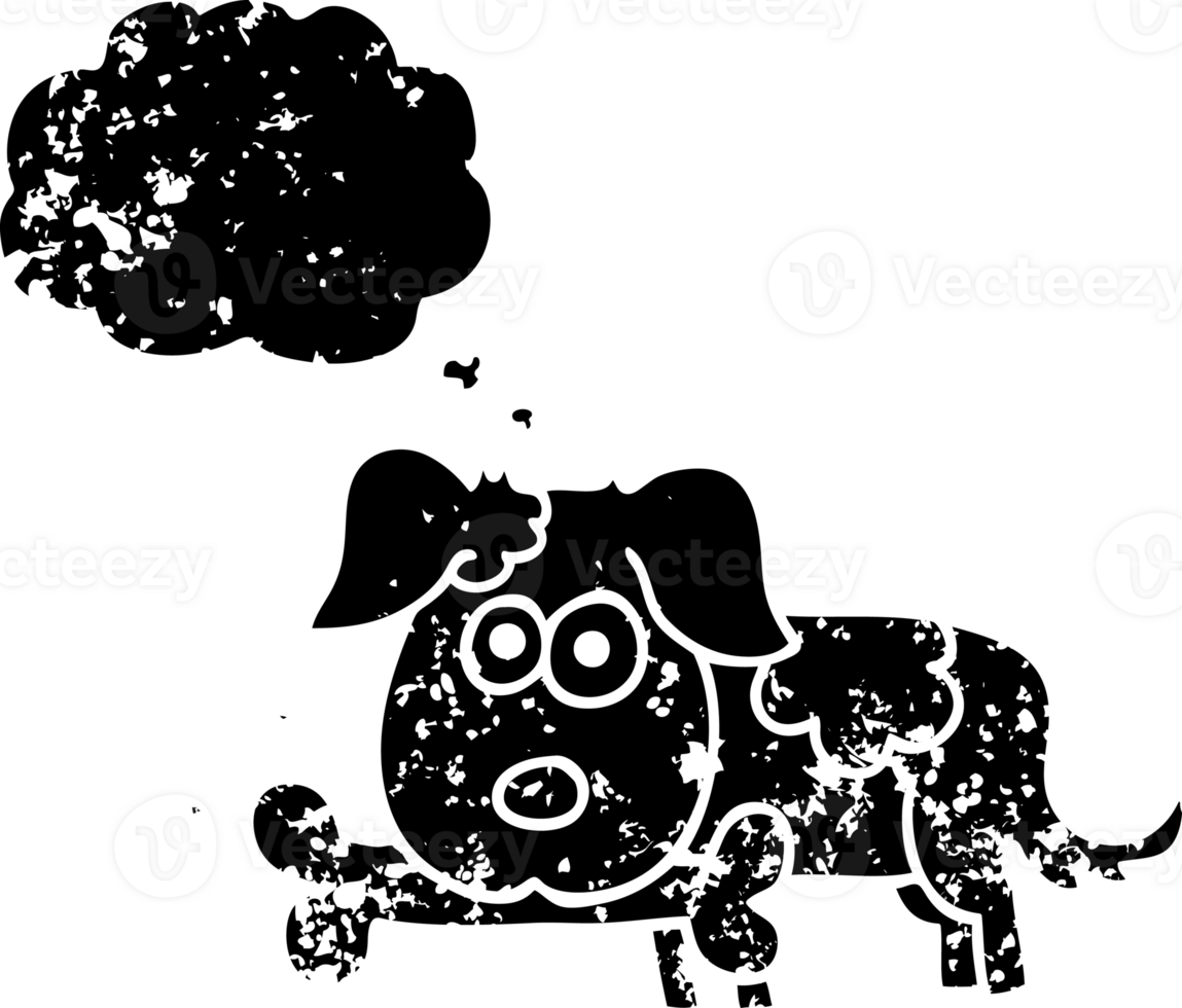 hand drawn thought bubble cartoon dog with bone distressed icon png