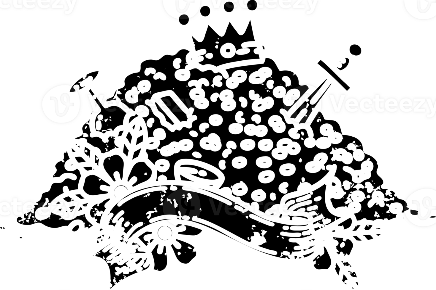 scroll banner with black line work tattoo style pile of gold distressed icon png