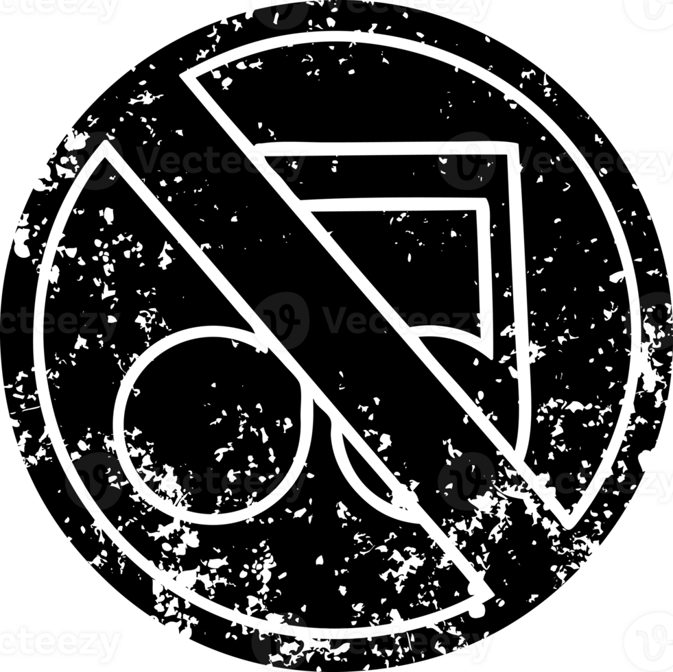 line drawing cartoon of a no music sign distressed icon png