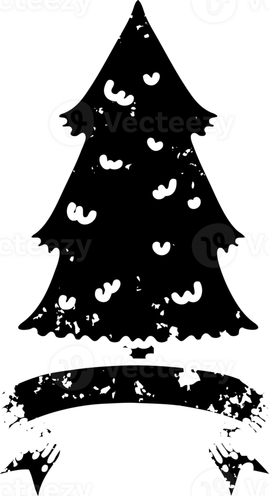 scroll banner with black line work tattoo style pine tree distressed icon png