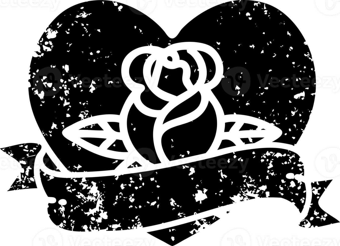 tattoo in black line style of a heart rose and banner  distressed icon png