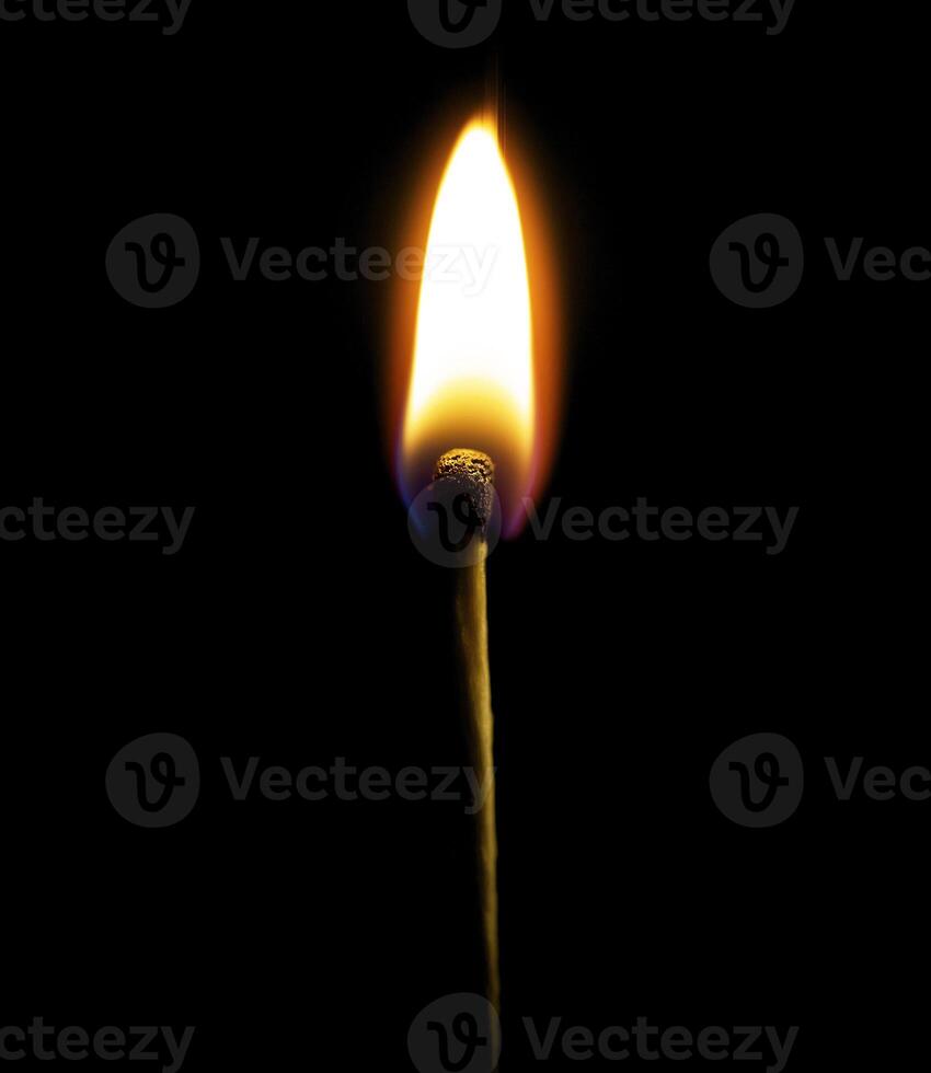 Wooden match burning on a black background photo