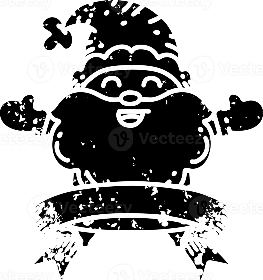 scroll banner with black line work tattoo style happy santa claus christmas character distressed icon png