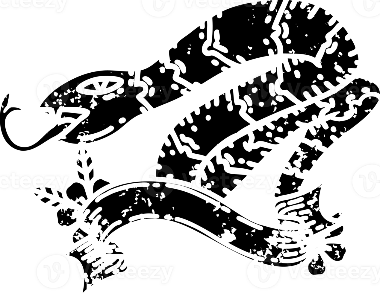 scroll banner with black line work tattoo style hissing snake distressed icon png