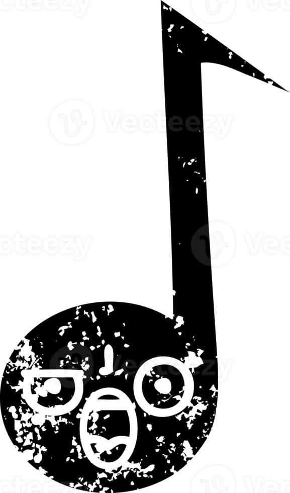 line drawing cartoon of a musical note distressed icon png