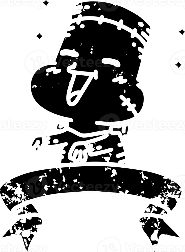 scroll banner with black line work tattoo style happy halloween zombie monster distressed icon png