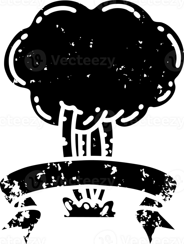 scroll banner with black line work tattoo style tree distressed icon png
