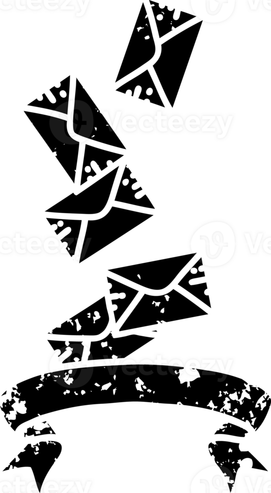 scroll banner with black line work tattoo style falling letters distressed icon png