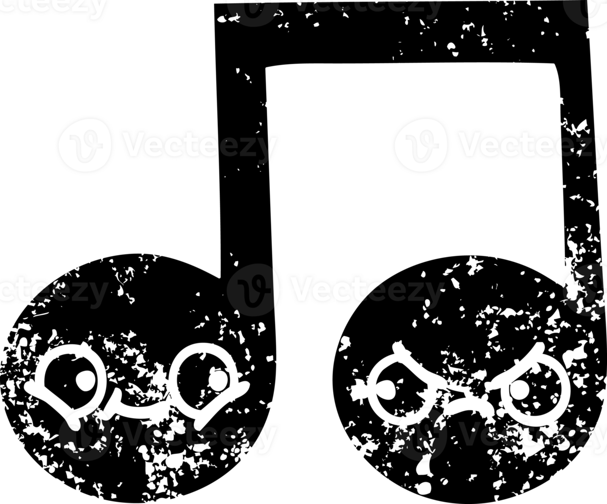 line drawing cartoon of a musical note distressed icon png