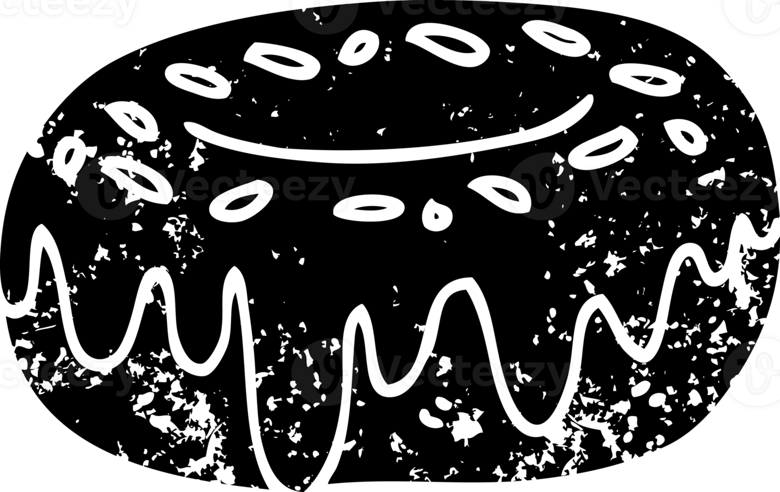 line drawing cartoon donut with sprinkles distressed icon png