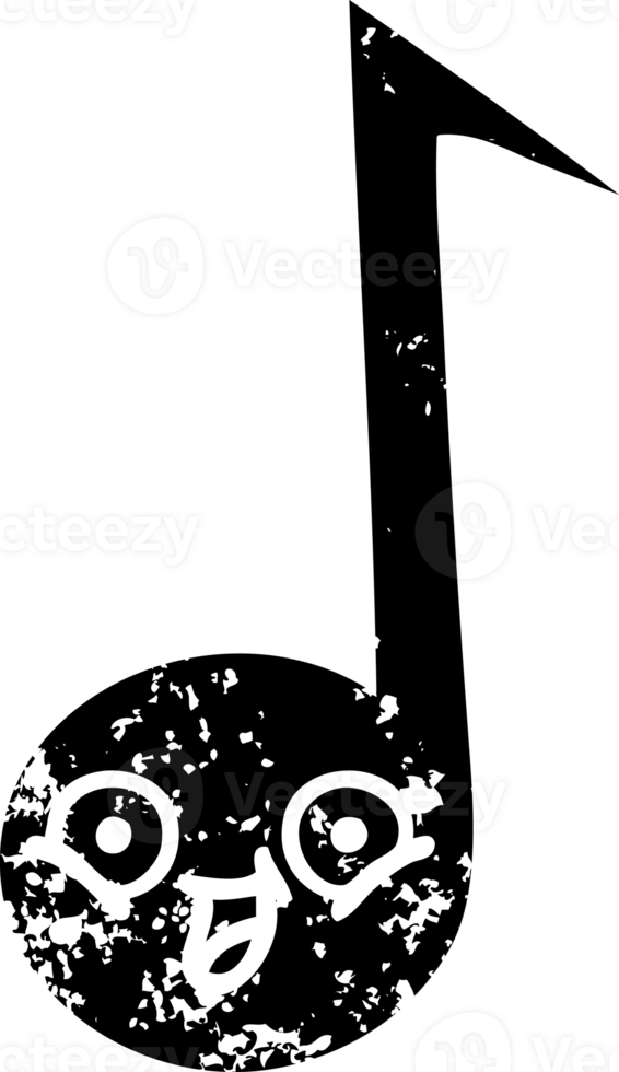 line drawing cartoon of a musical note distressed icon png