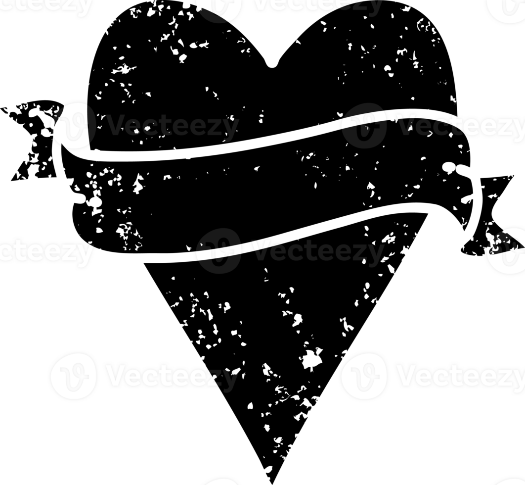 tattoo in black line style of a heart and banner distressed icon png