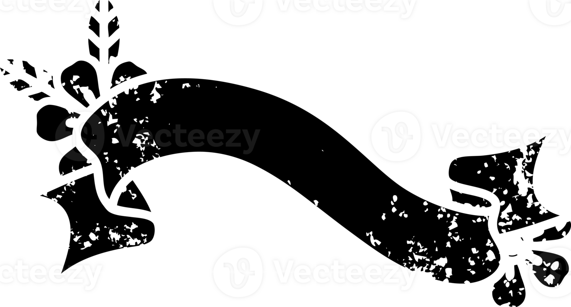 tattoo in black line style of a banner and flowers distressed icon png