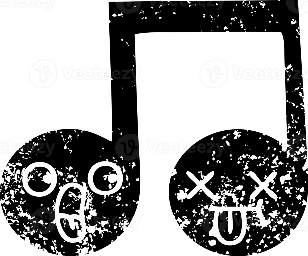 line drawing cartoon of a musical note distressed icon png