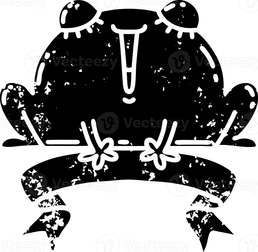 scroll banner with black line work tattoo style happy frog distressed icon png