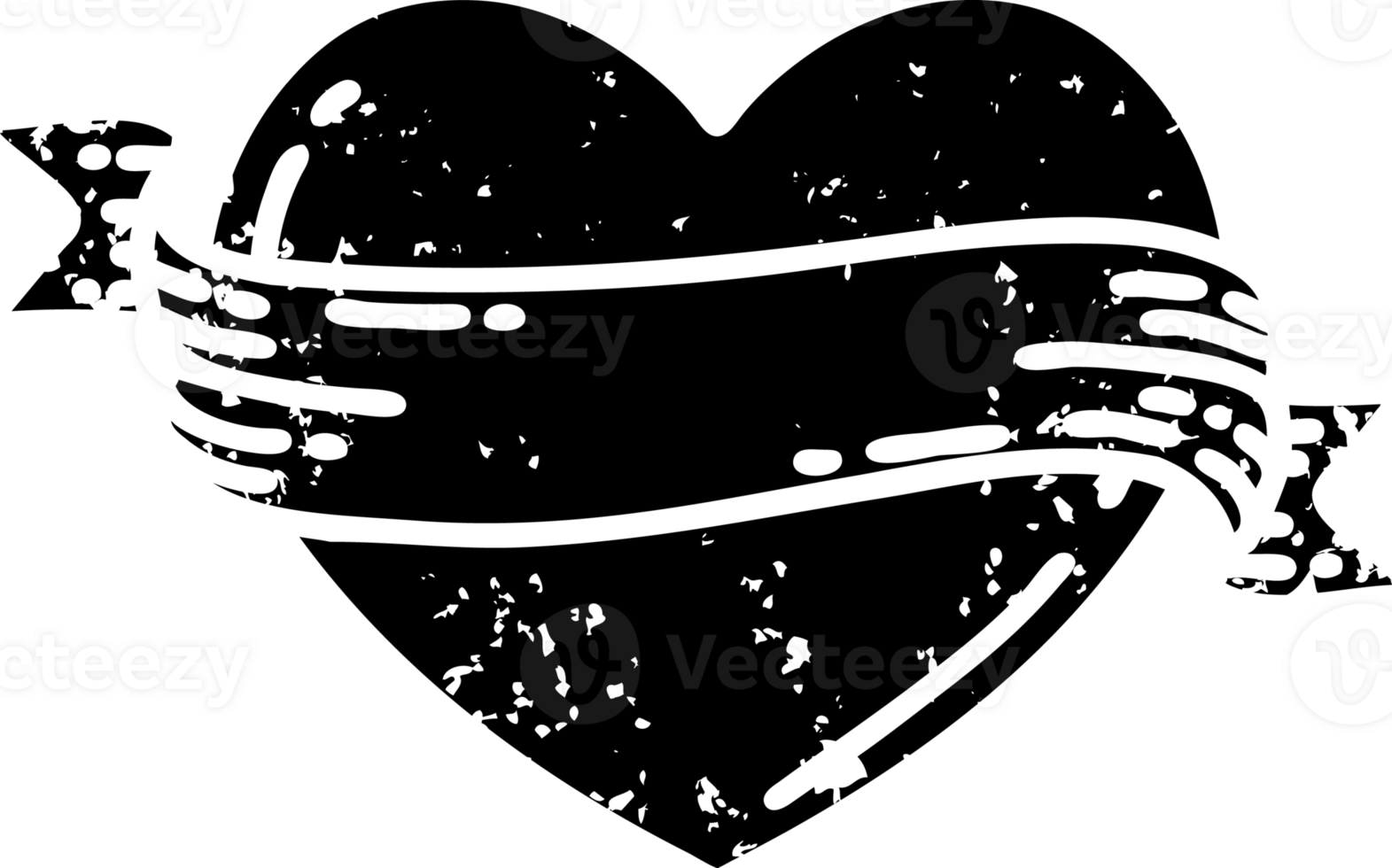 tattoo in black line style of a heart and banner distressed icon png