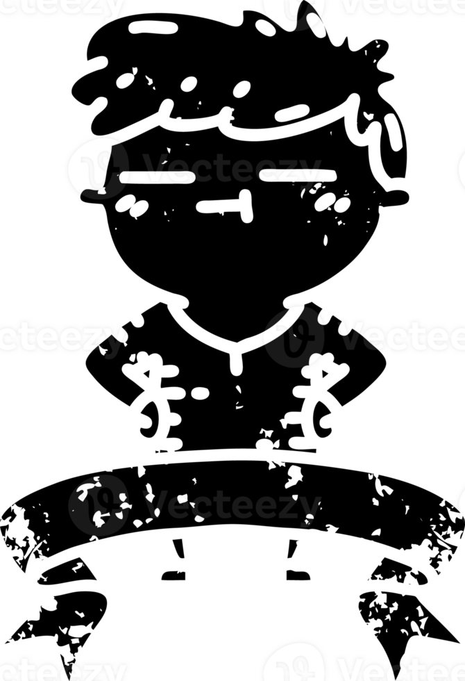 scroll banner with black line work tattoo style happy man distressed icon png