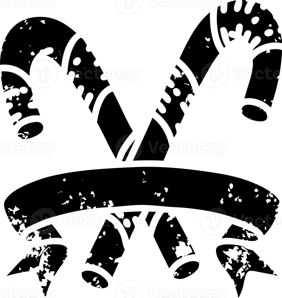 scroll banner with black line work tattoo style candy canes distressed icon png