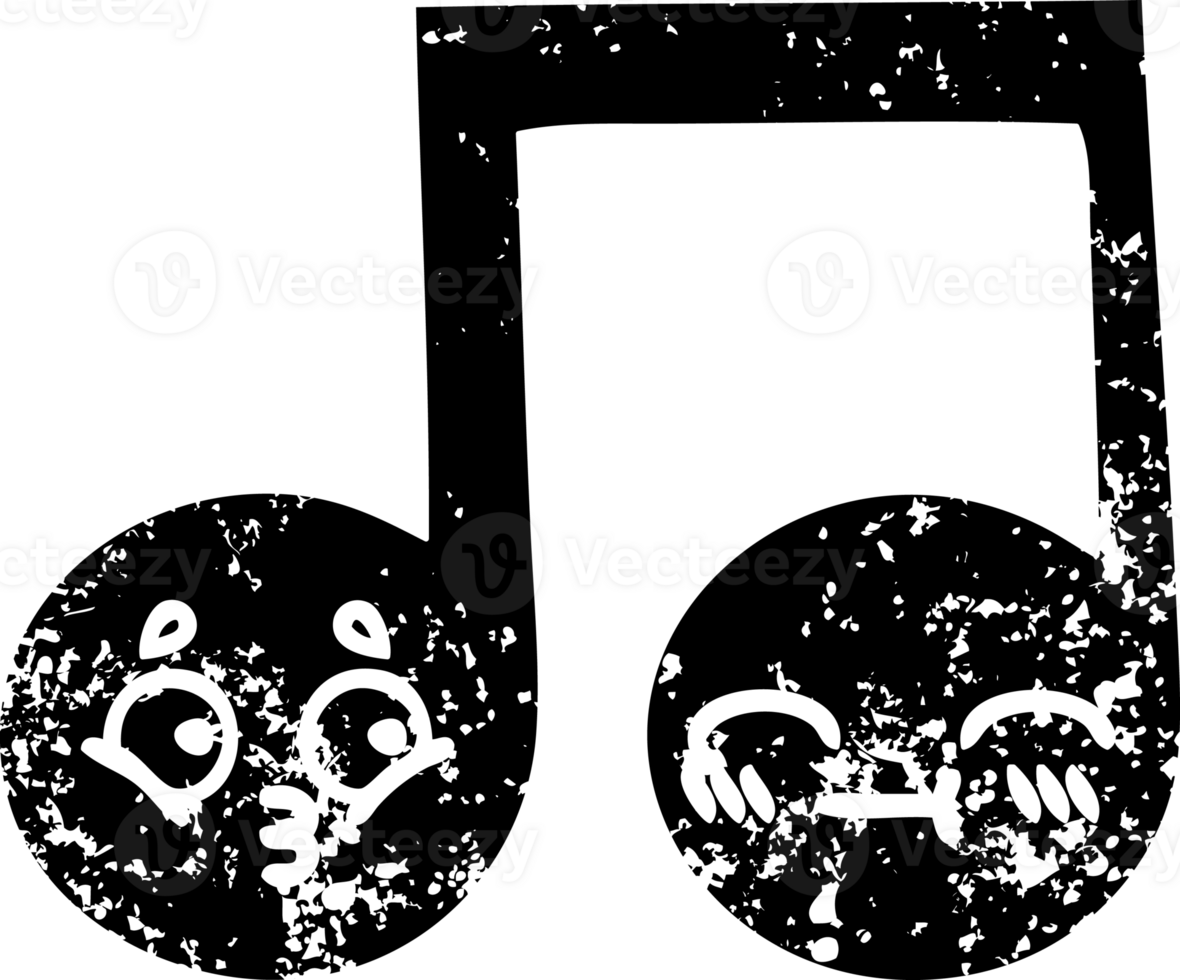 line drawing cartoon of a musical note distressed icon png