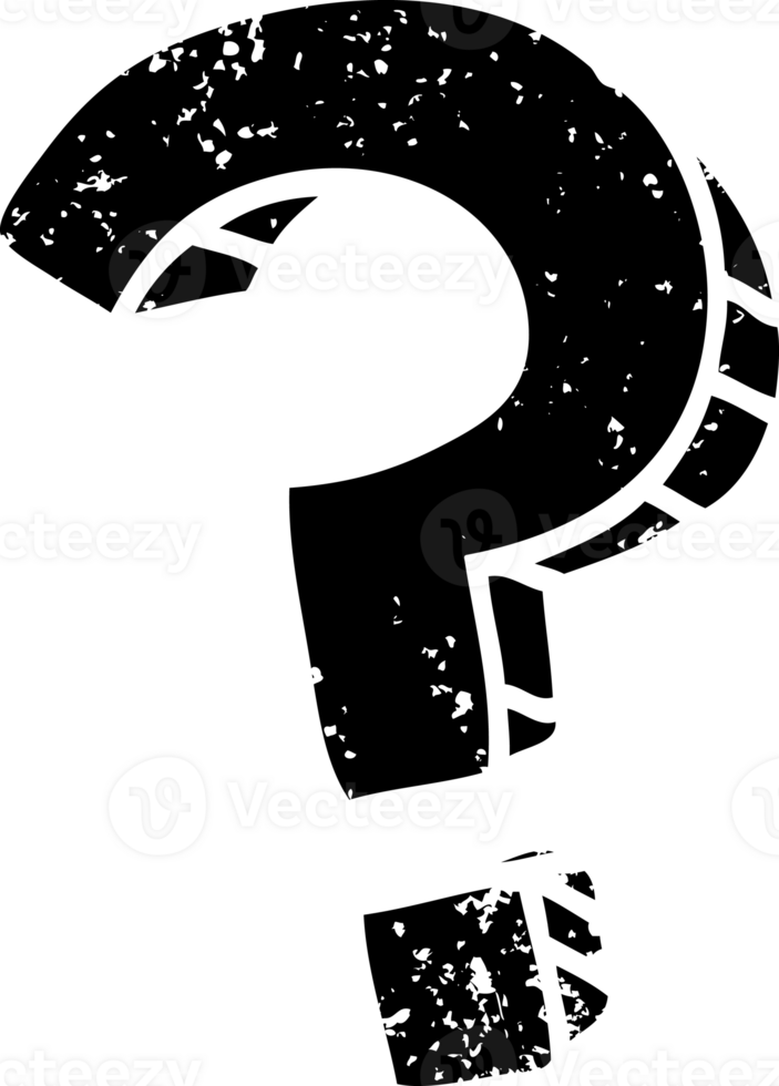 black and white cartoon question mark distressed icon png