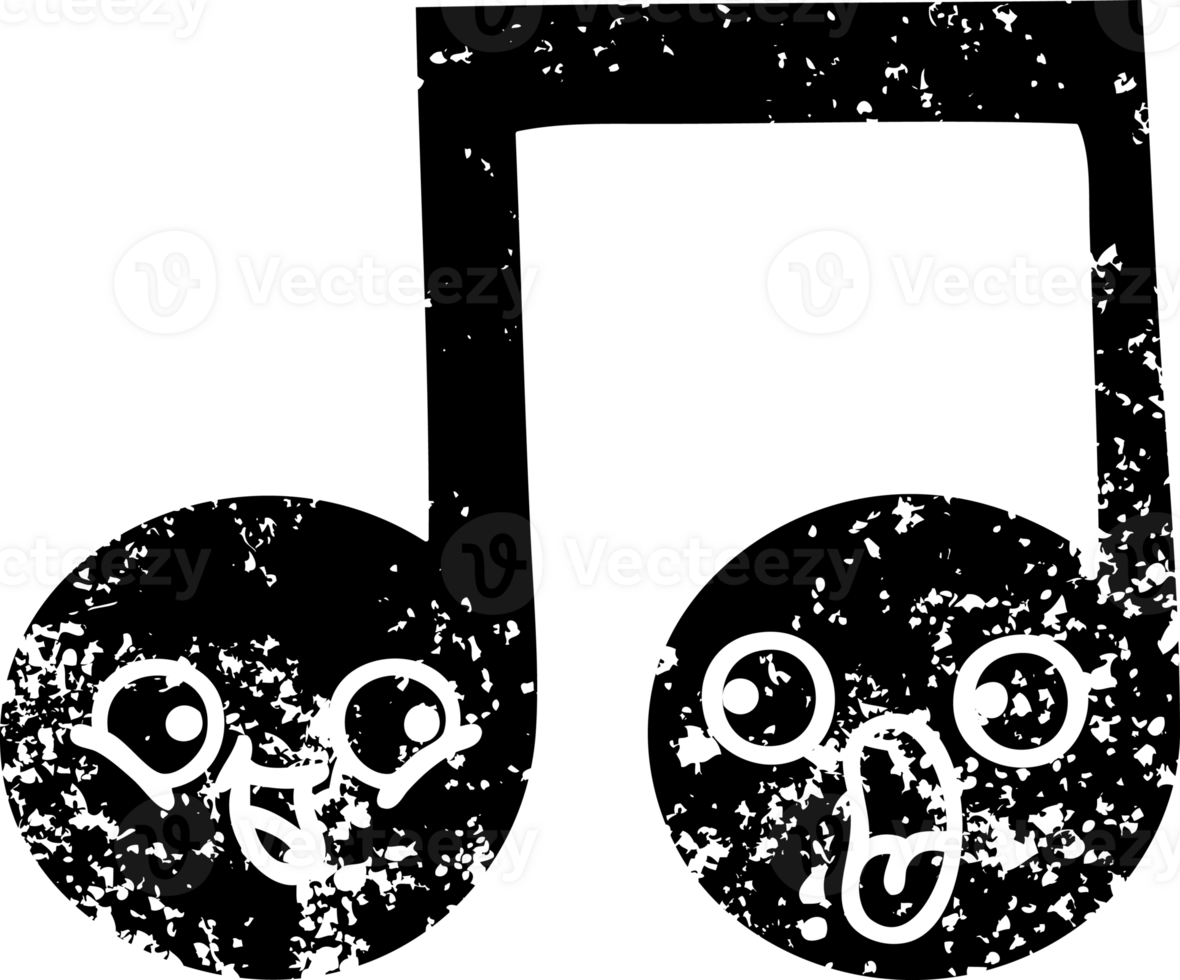 line drawing cartoon of a musical note distressed icon png