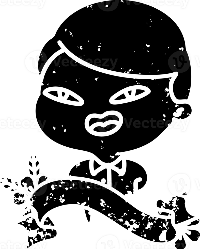 scroll banner with black line work tattoo style happy businessman distressed icon png