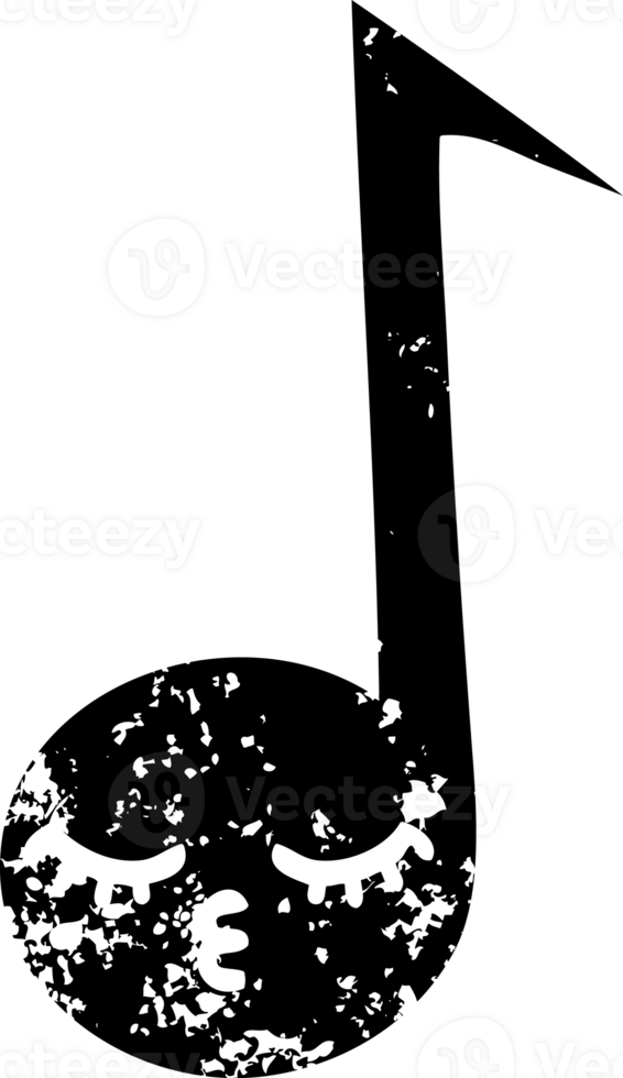line drawing cartoon of a musical note distressed icon png