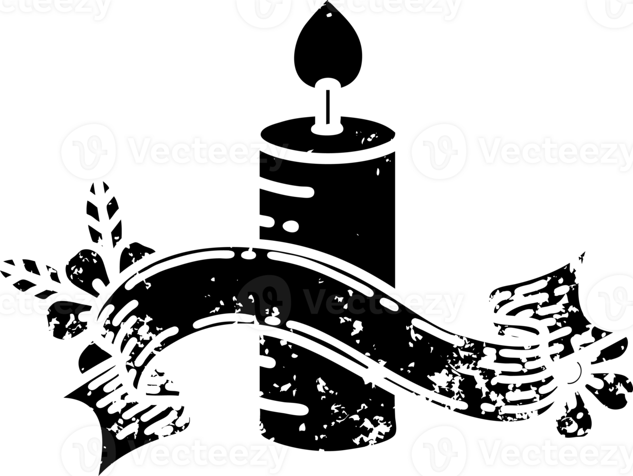 traditional black linework tattoo with banner of a candle distressed icon png