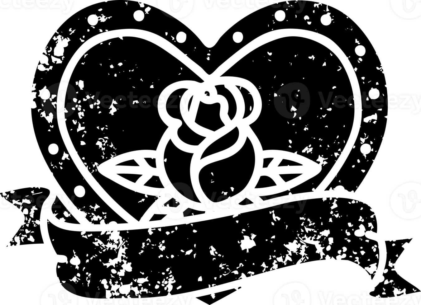 tattoo in black line style of a heart rose and banner  distressed icon png