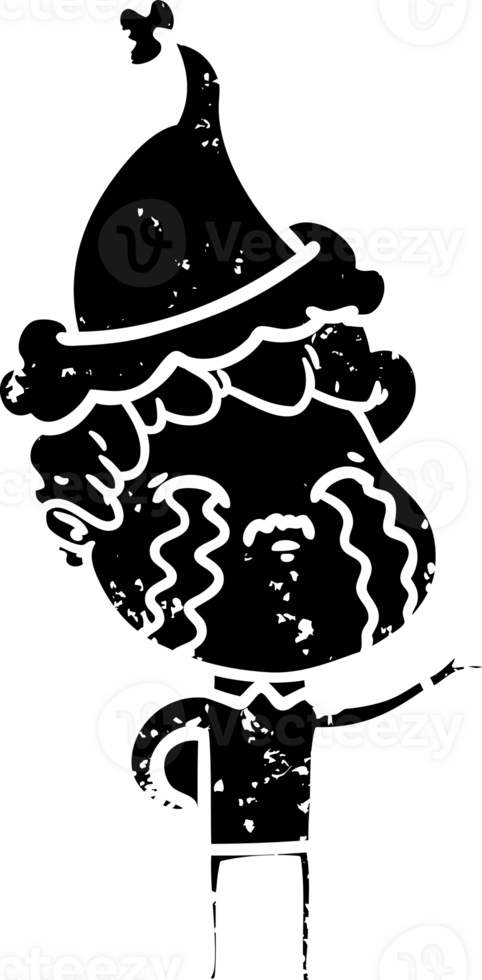 hand drawn line drawing of a man crying wearing santa hat distressed icon png