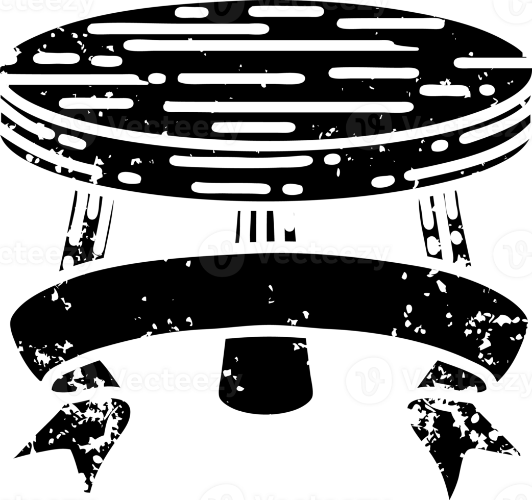 scroll banner with black line work tattoo style wooden stool distressed icon png