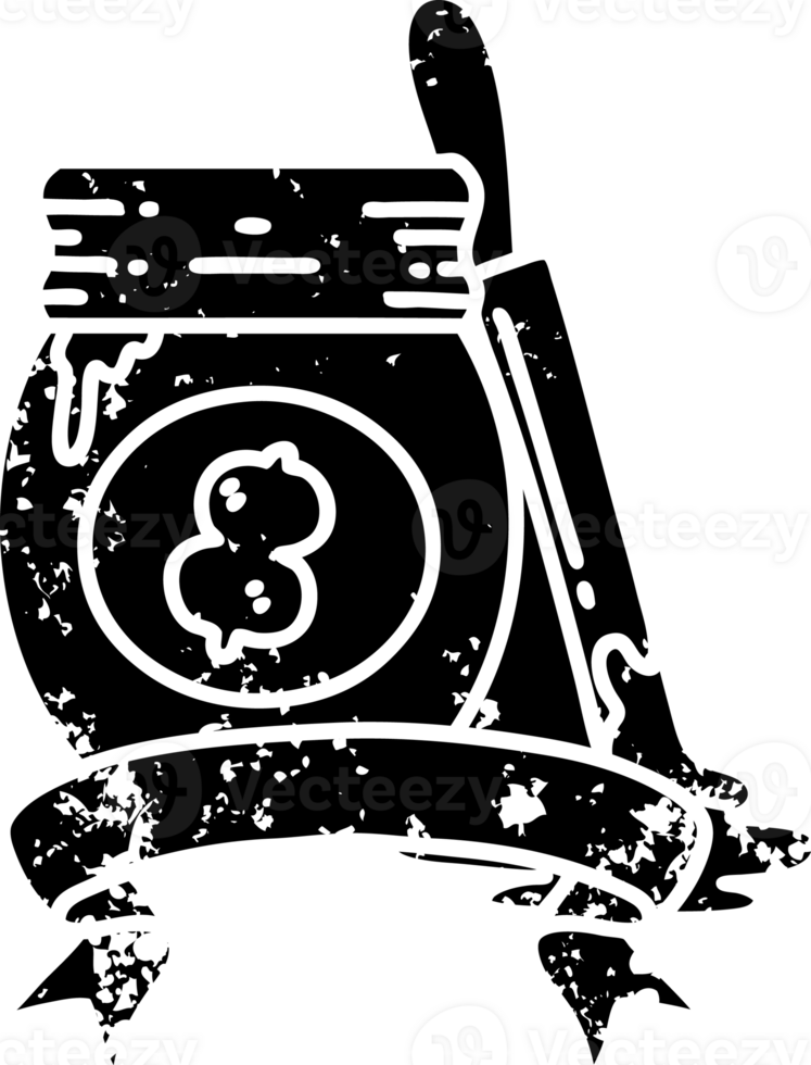 scroll banner with black line work tattoo style peanut butter distressed icon png