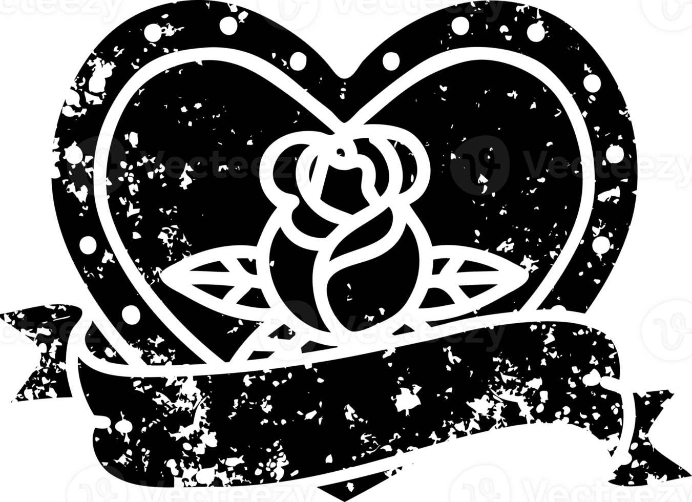 tattoo in black line style of a heart rose and banner  distressed icon png