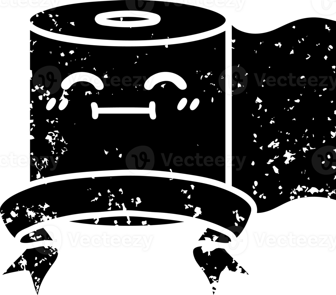 scroll banner with black line work tattoo style toilet paper character distressed icon png