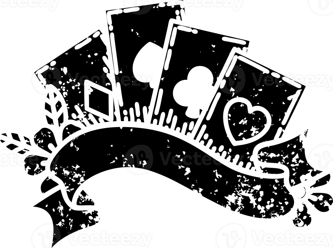 tattoo in black line style of cards and banner distressed icon png