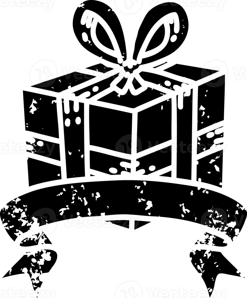 scroll banner with black line work tattoo style christmas present distressed icon png