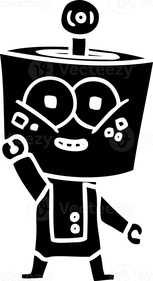happy cartoon robot waving hello solid black icon png