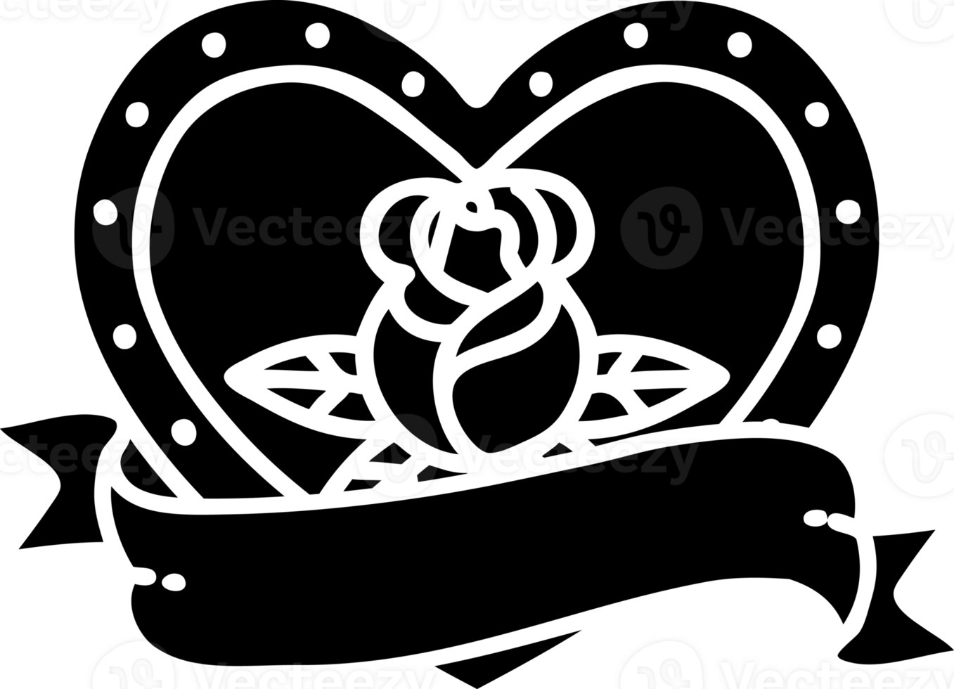 tattoo in black line style of a heart rose and banner  solid black icon png