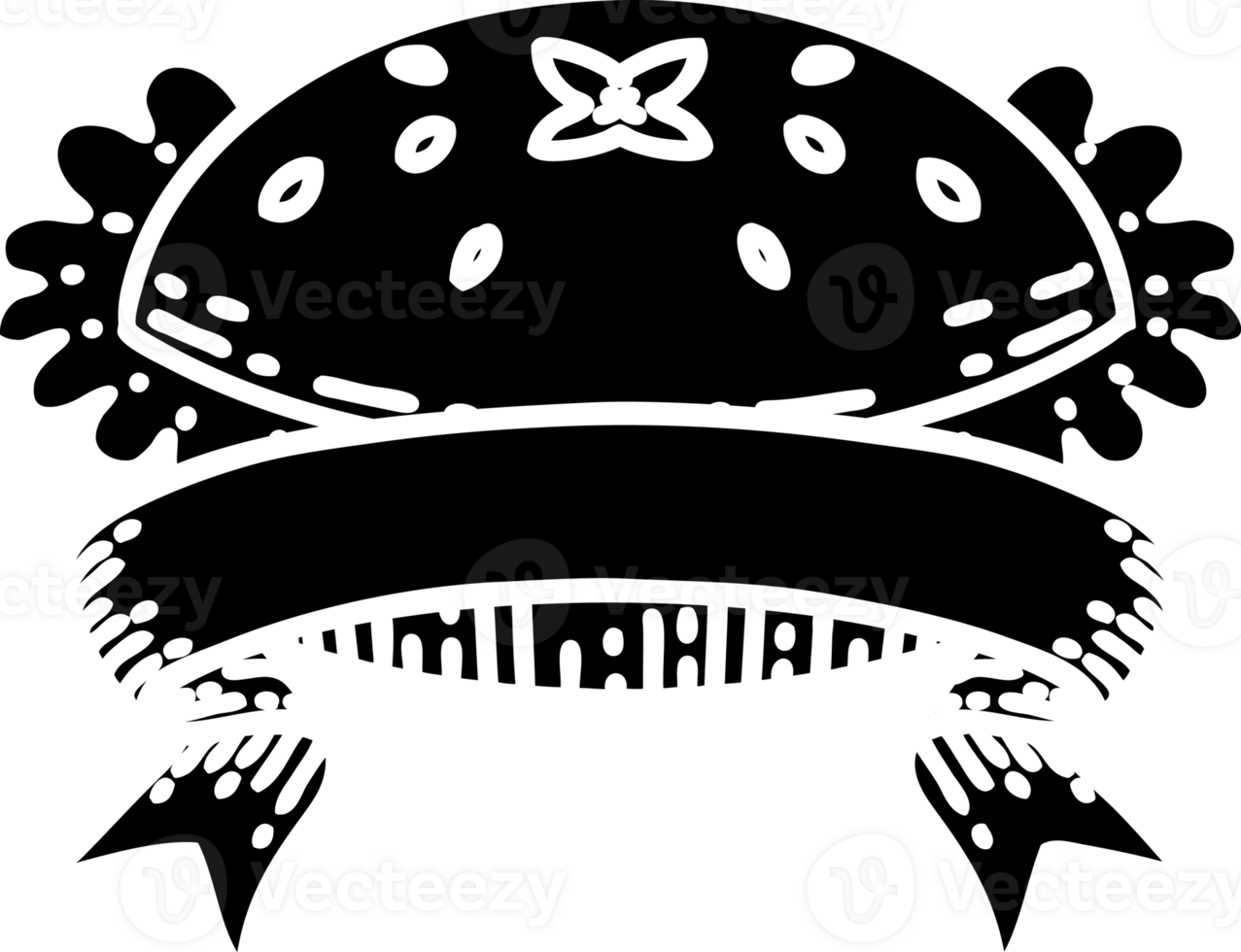 scroll banner with black line work tattoo style amazing pie solid black icon png