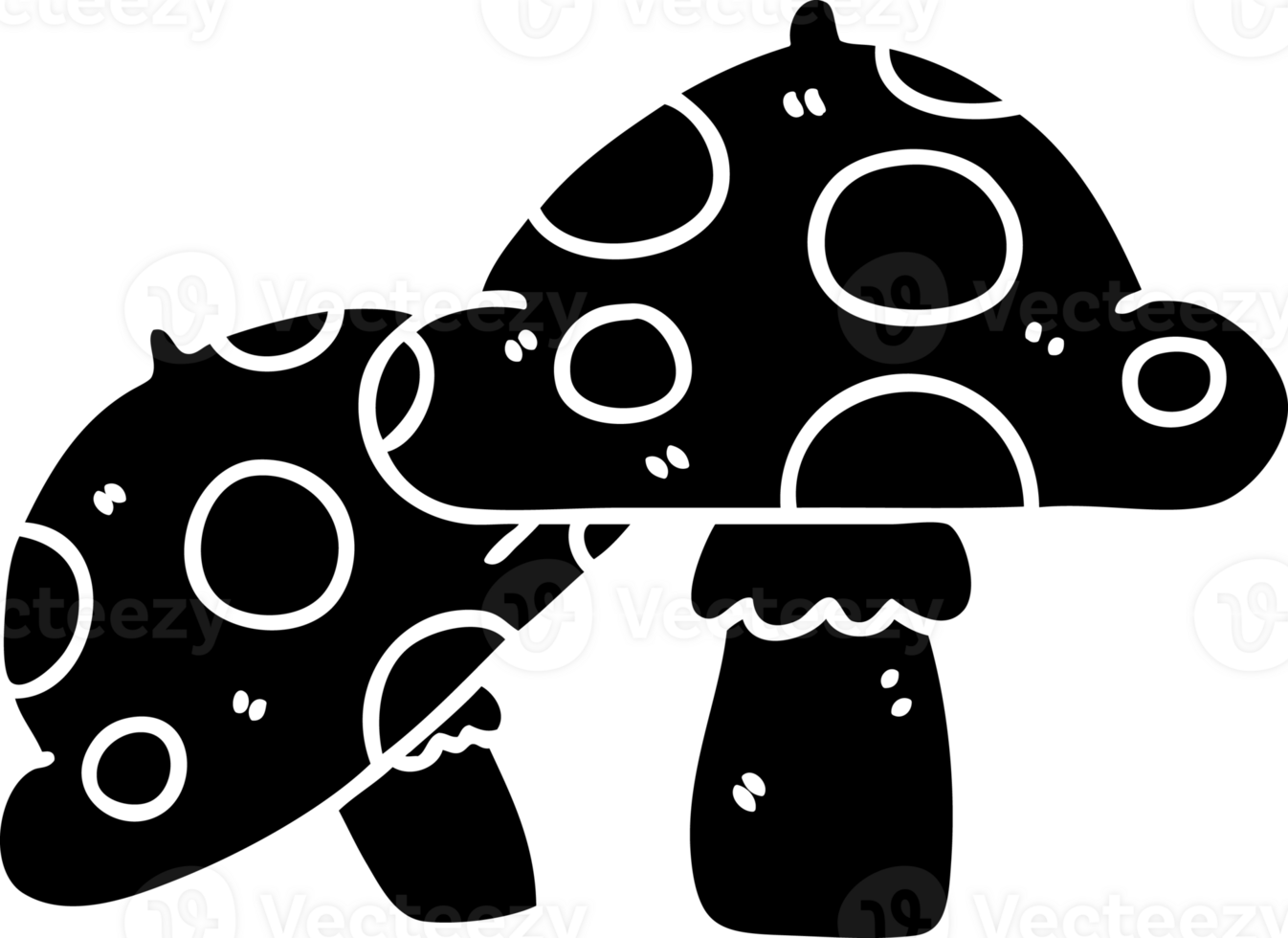 line drawing quirky cartoon toadstools solid black icon png