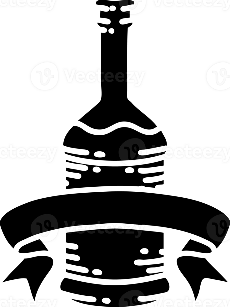 scroll banner with black line work tattoo style beer bottle solid black icon png