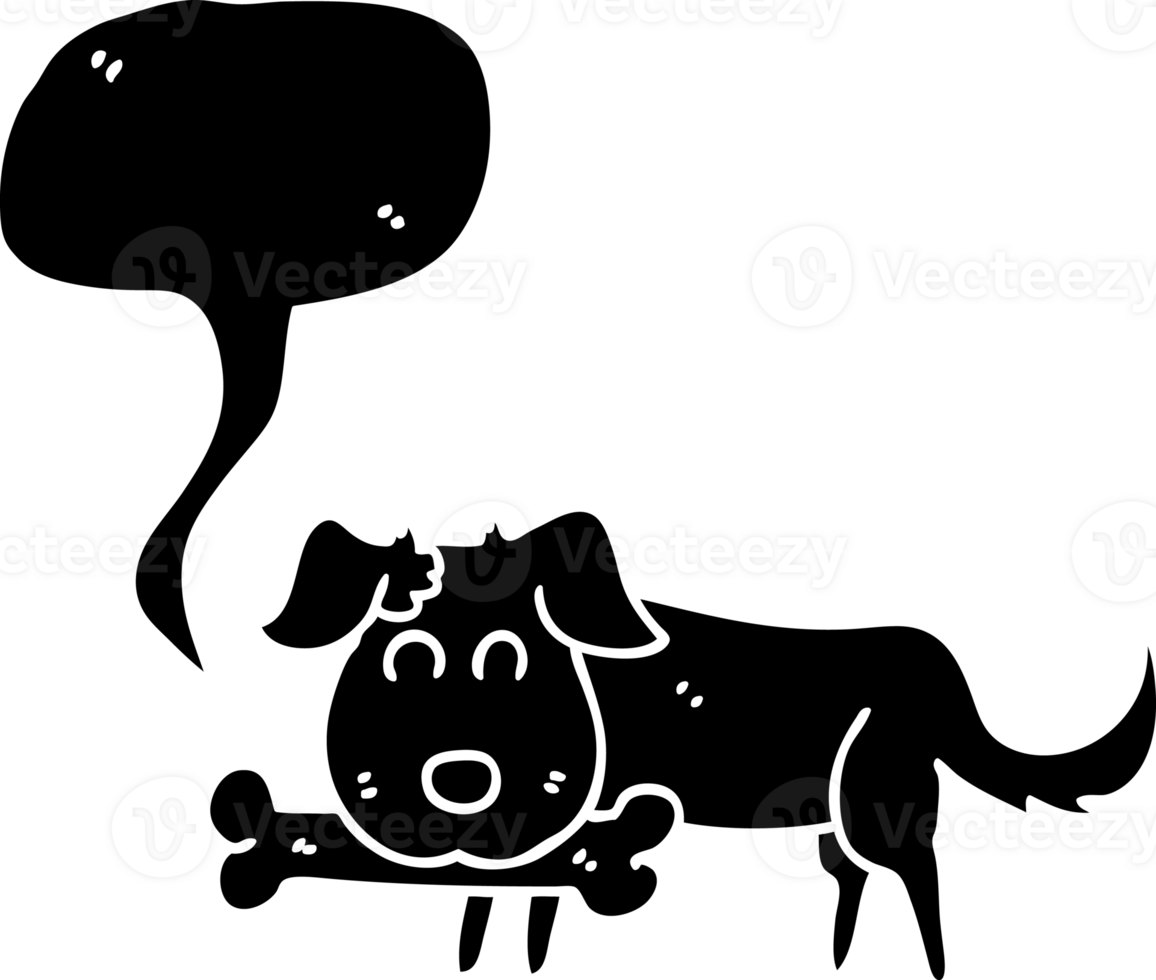 hand drawn speech bubble cartoon dog with bone solid black icon png