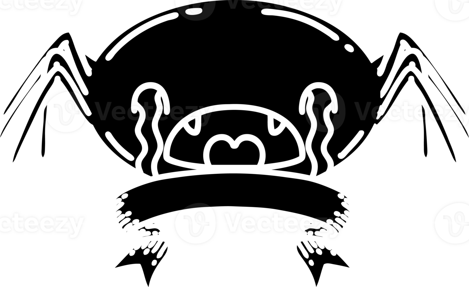 scroll banner with black line work tattoo style crying spider solid black icon png