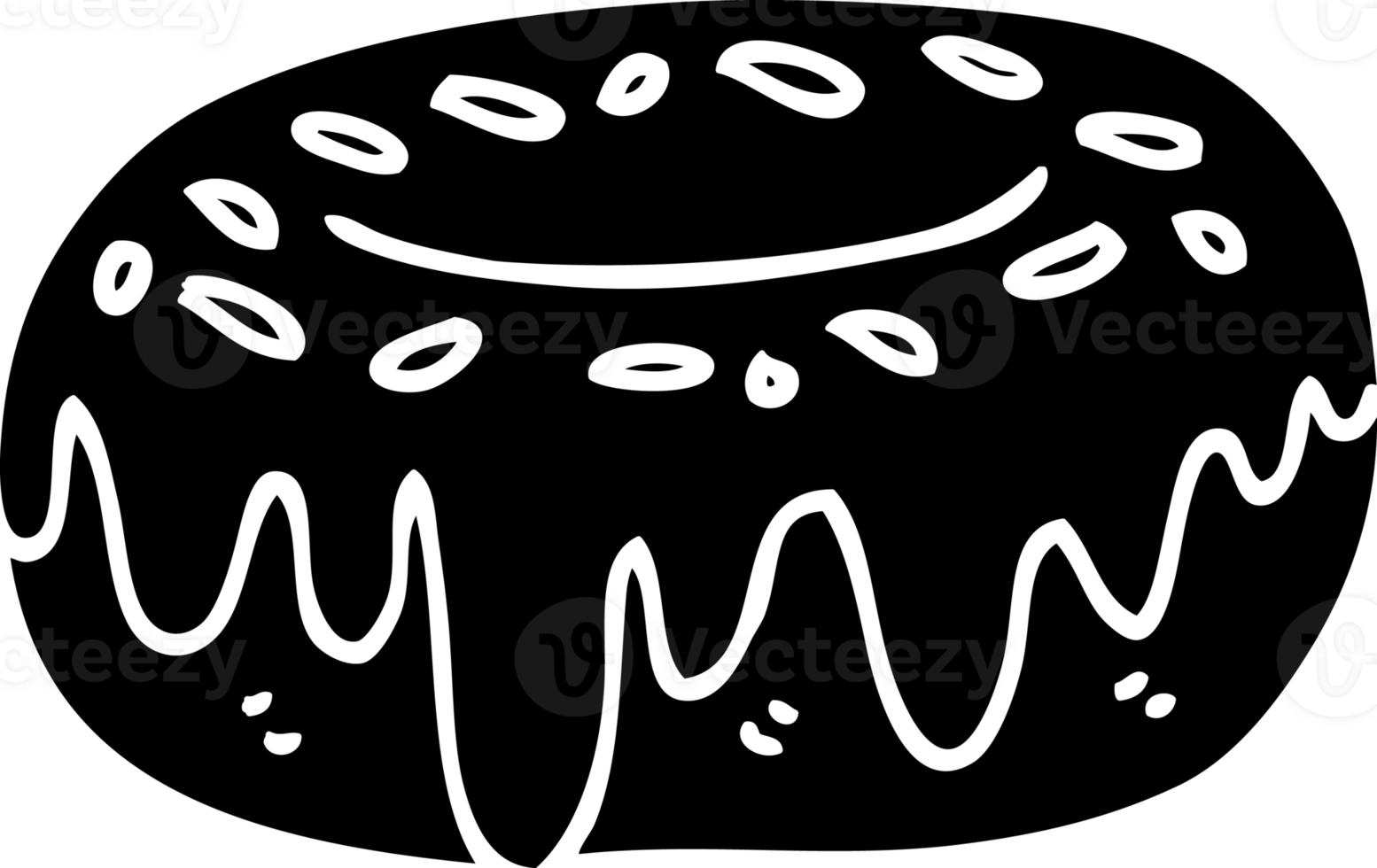 line drawing cartoon donut with sprinkles solid black icon png