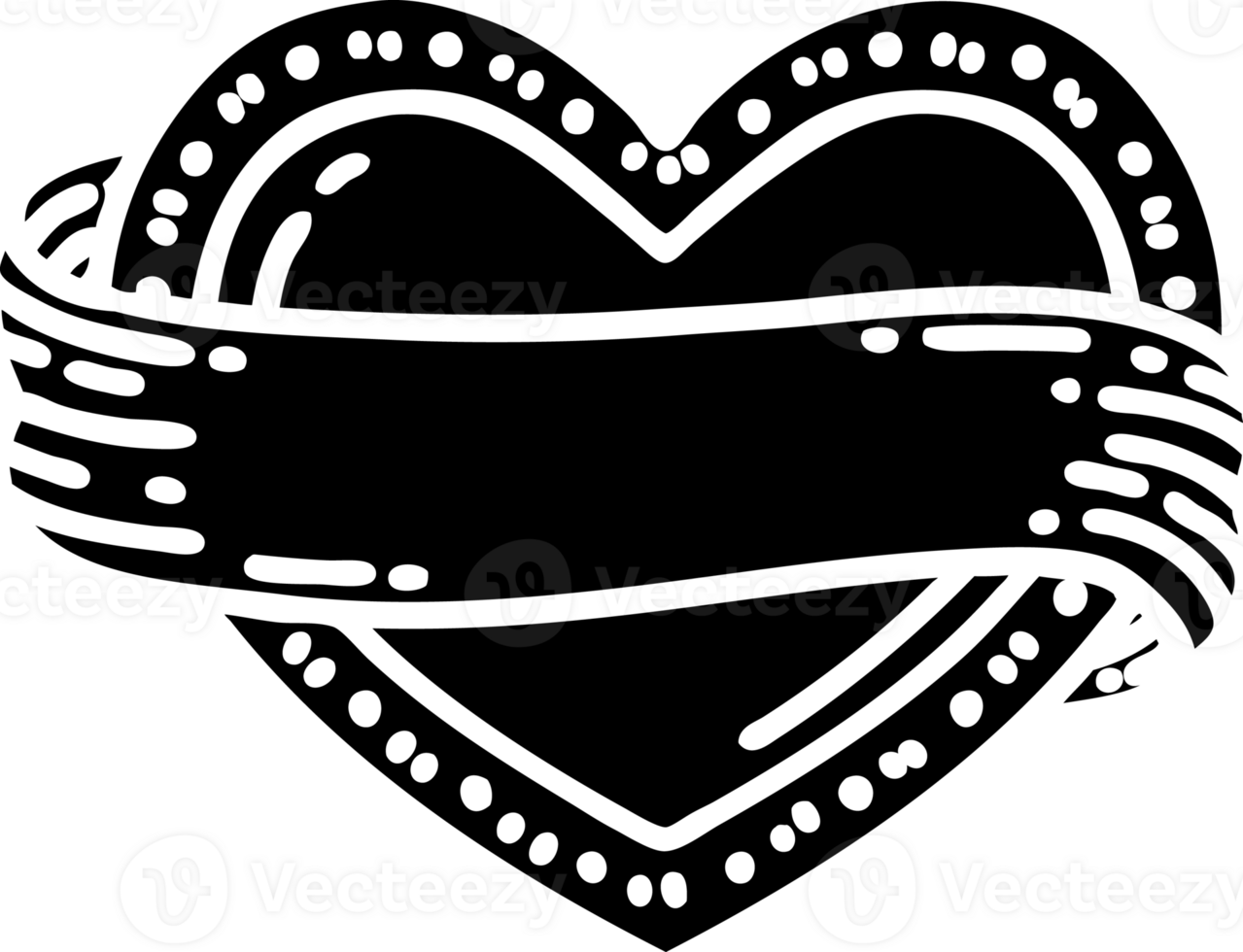 tattoo in black line style of a heart and banner solid black icon png