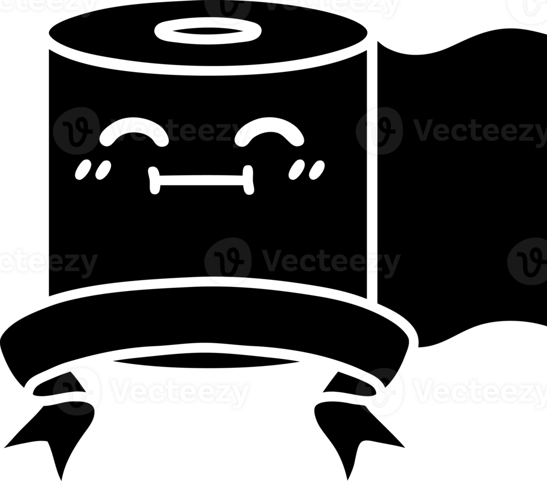 scroll banner with black line work tattoo style toilet paper character solid black icon png