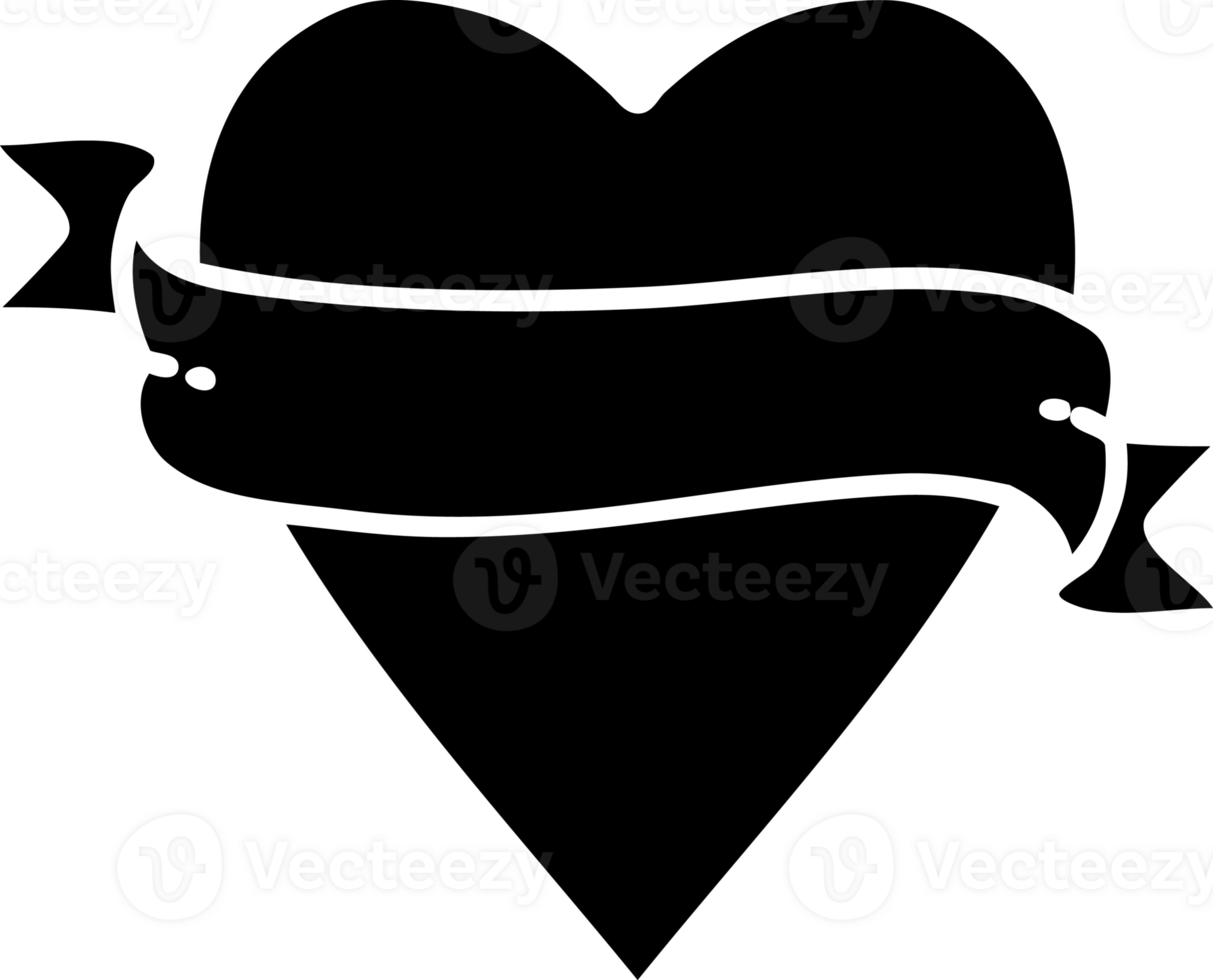 tattoo in black line style of a heart and banner solid black icon png