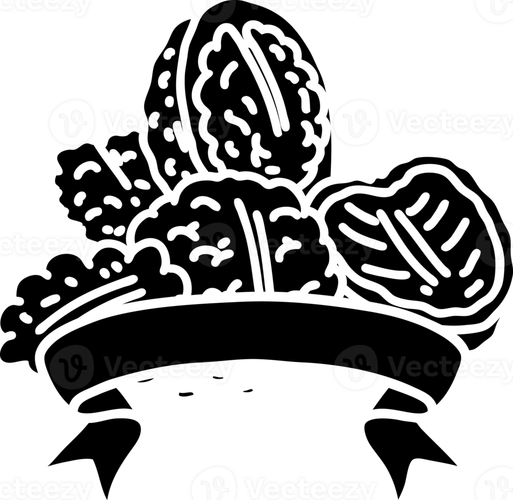 scroll banner with black line work tattoo style walnuts with shell solid black icon png